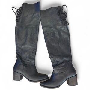 New Freebird By Steven Rolls Tall Knee High Leather Biker Boho Black Boots Sz 10